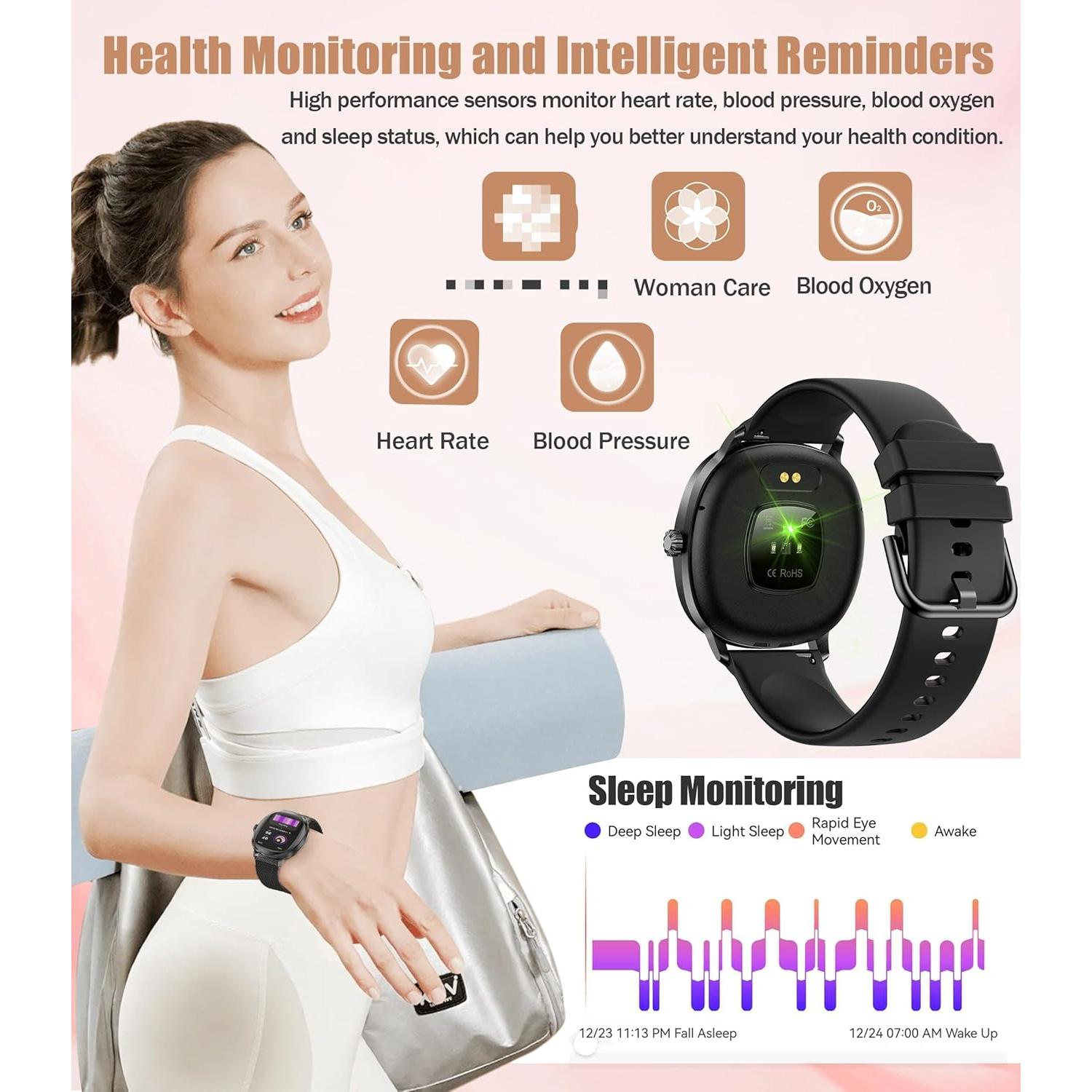 Reloj Inteligente GLPYR para Mujeres 1.72" Negro con Monitor de Salud