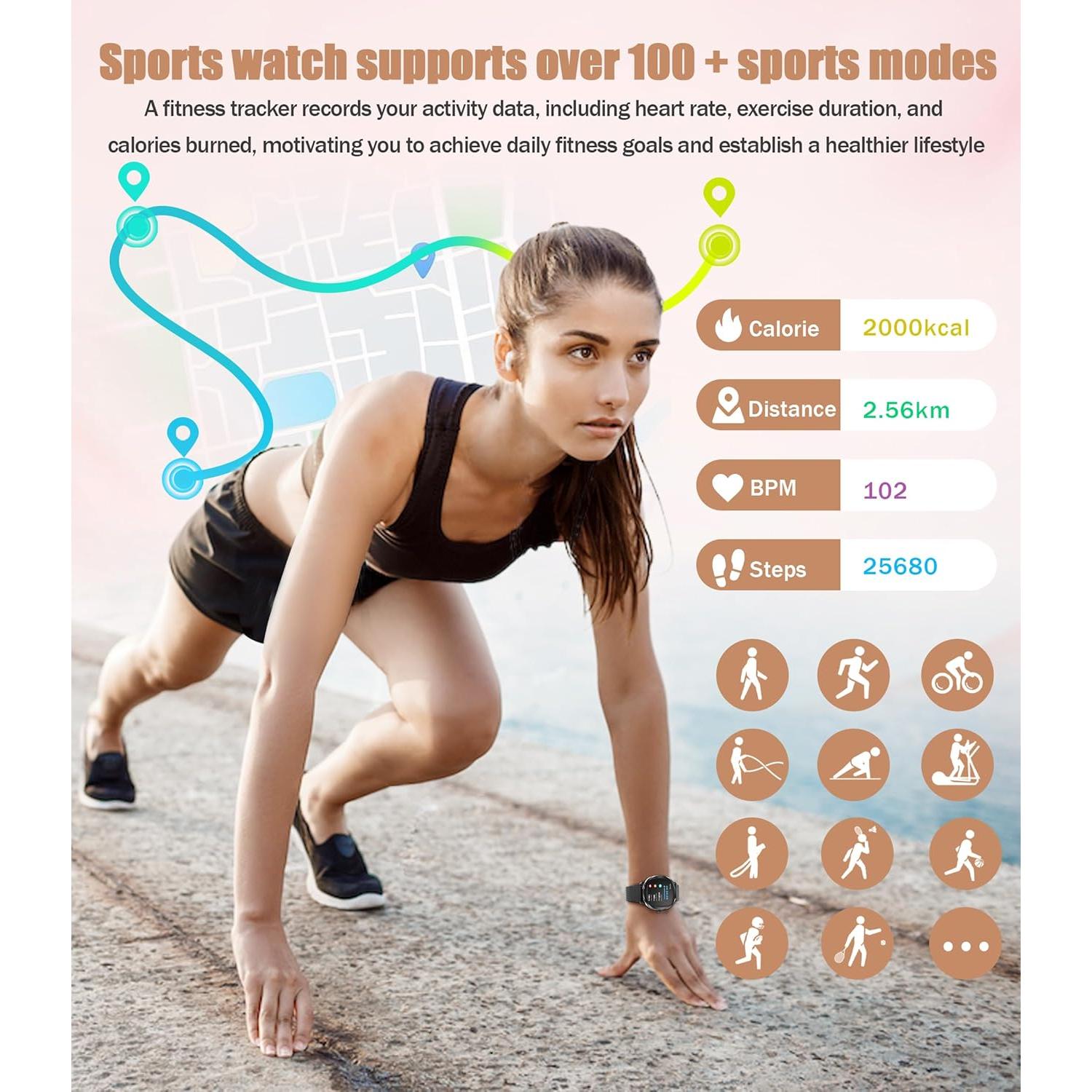 Reloj Inteligente GLPYR para Mujeres 1.72" Negro con Monitor de Salud