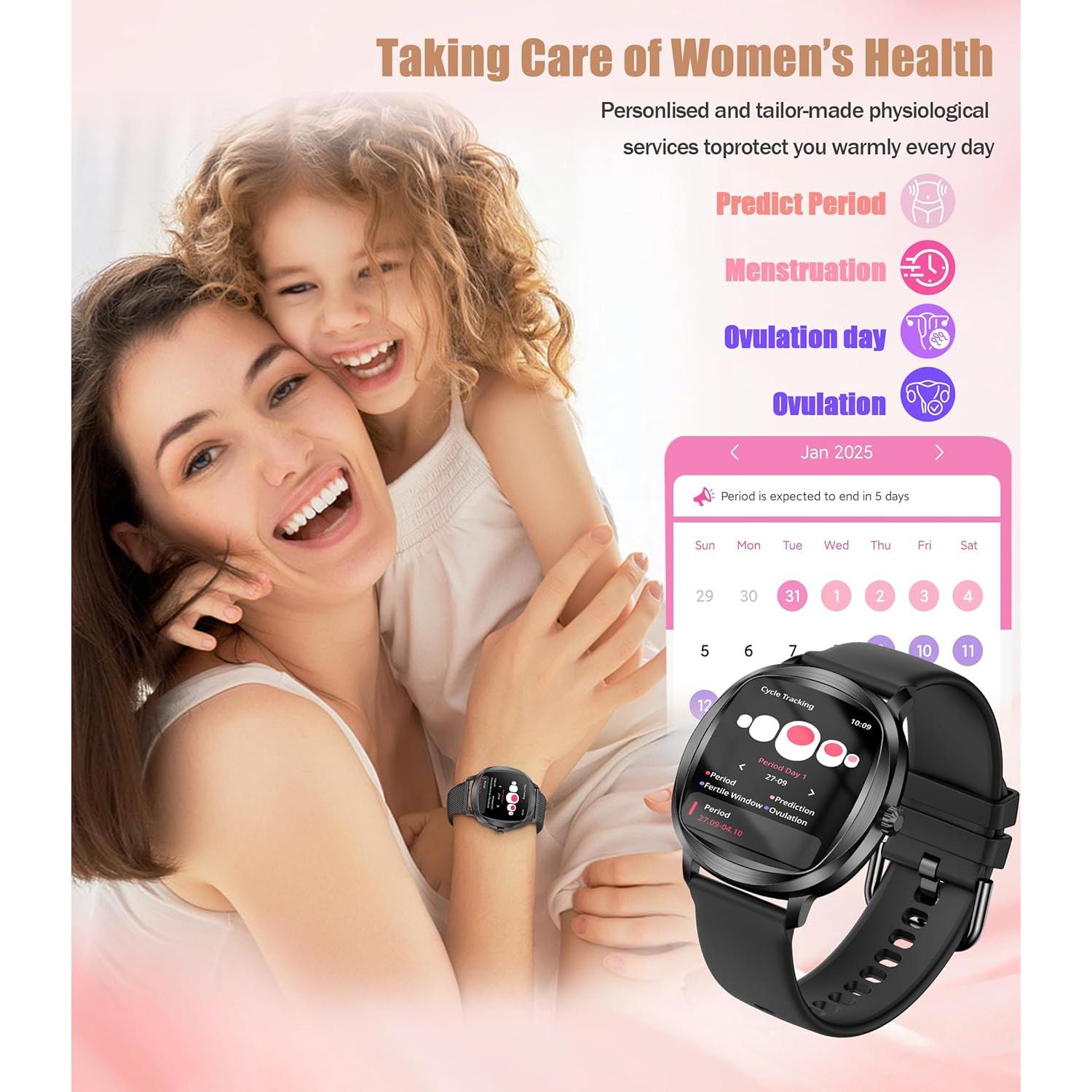 Reloj Inteligente GLPYR para Mujeres 1.72" Negro con Monitor de Salud