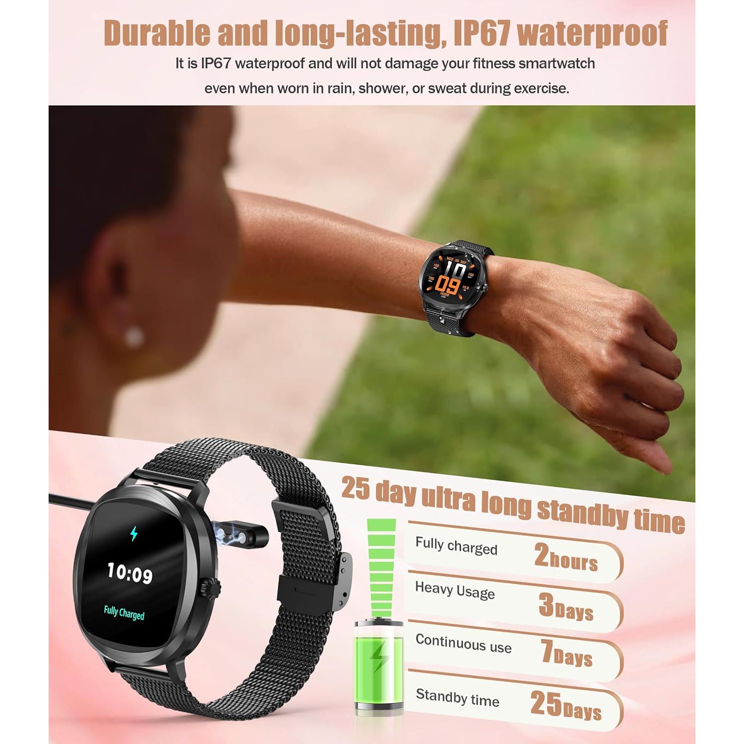 Reloj Inteligente GLPYR para Mujeres 1.72" Negro con Monitor de Salud