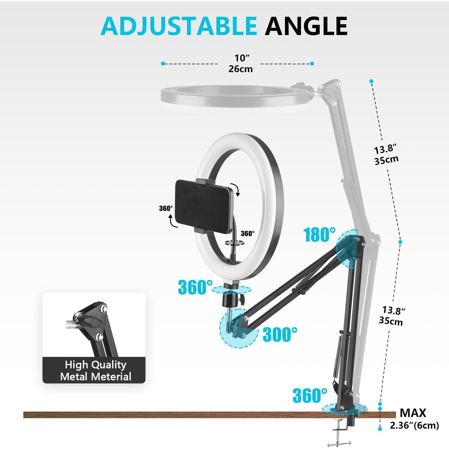 Anillo de Luz LED 25 cm PIOENIMAGE con Soporte para Teléfono