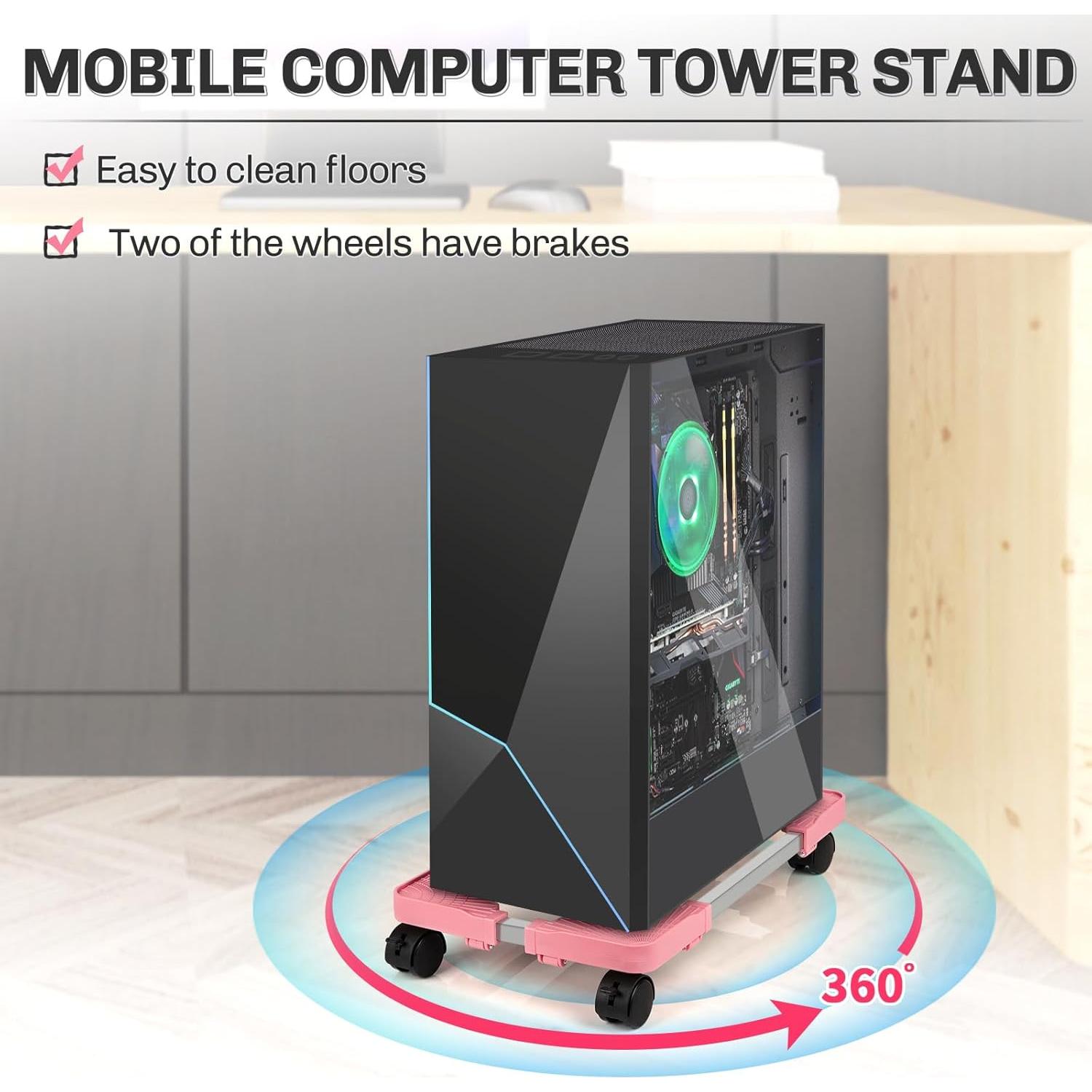 Soporte Móvil para CPU Liitrton Rosa Ajustable con Ruedas
