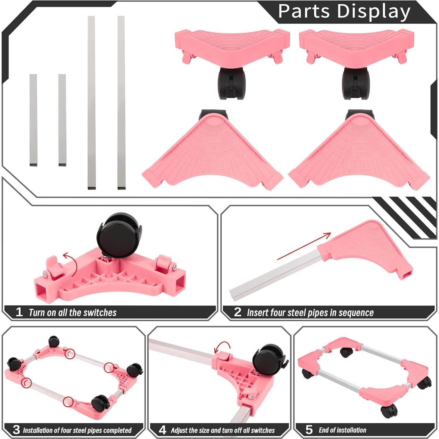 Soporte Móvil para CPU Liitrton Rosa Ajustable con Ruedas