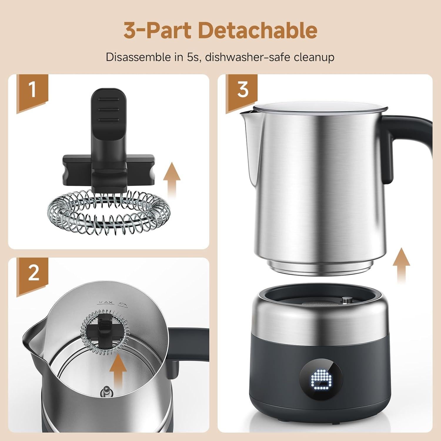 Espumador y Calentador de Leche AMZCHEF 600W 8-en-1 Acero Inoxidable