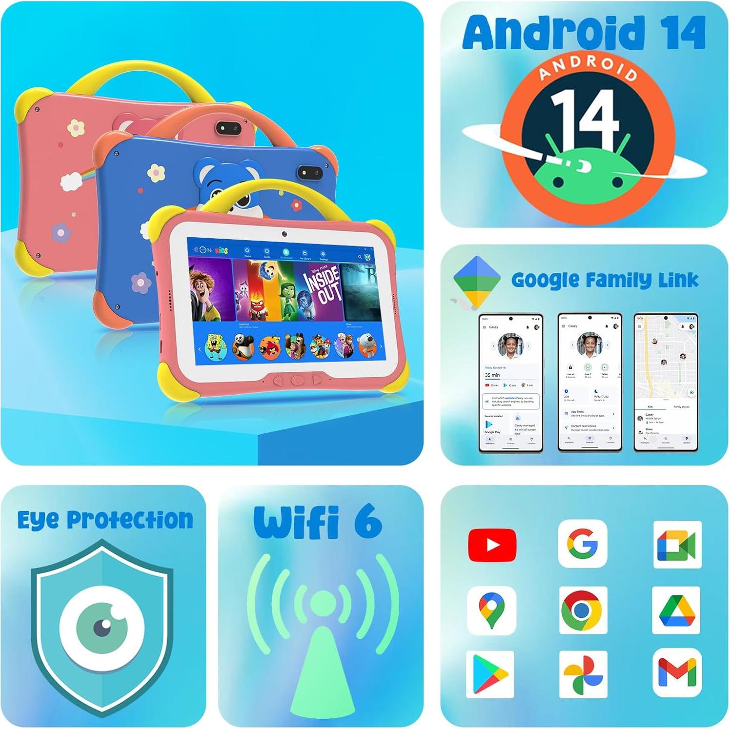 Tableta para Niños CWOWDEFU C28 7" 64GB Android 14 Azul
