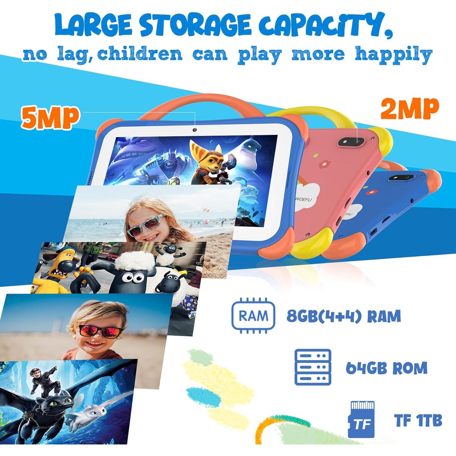 Tableta para Niños CWOWDEFU C28 7" 64GB Android 14 Azul