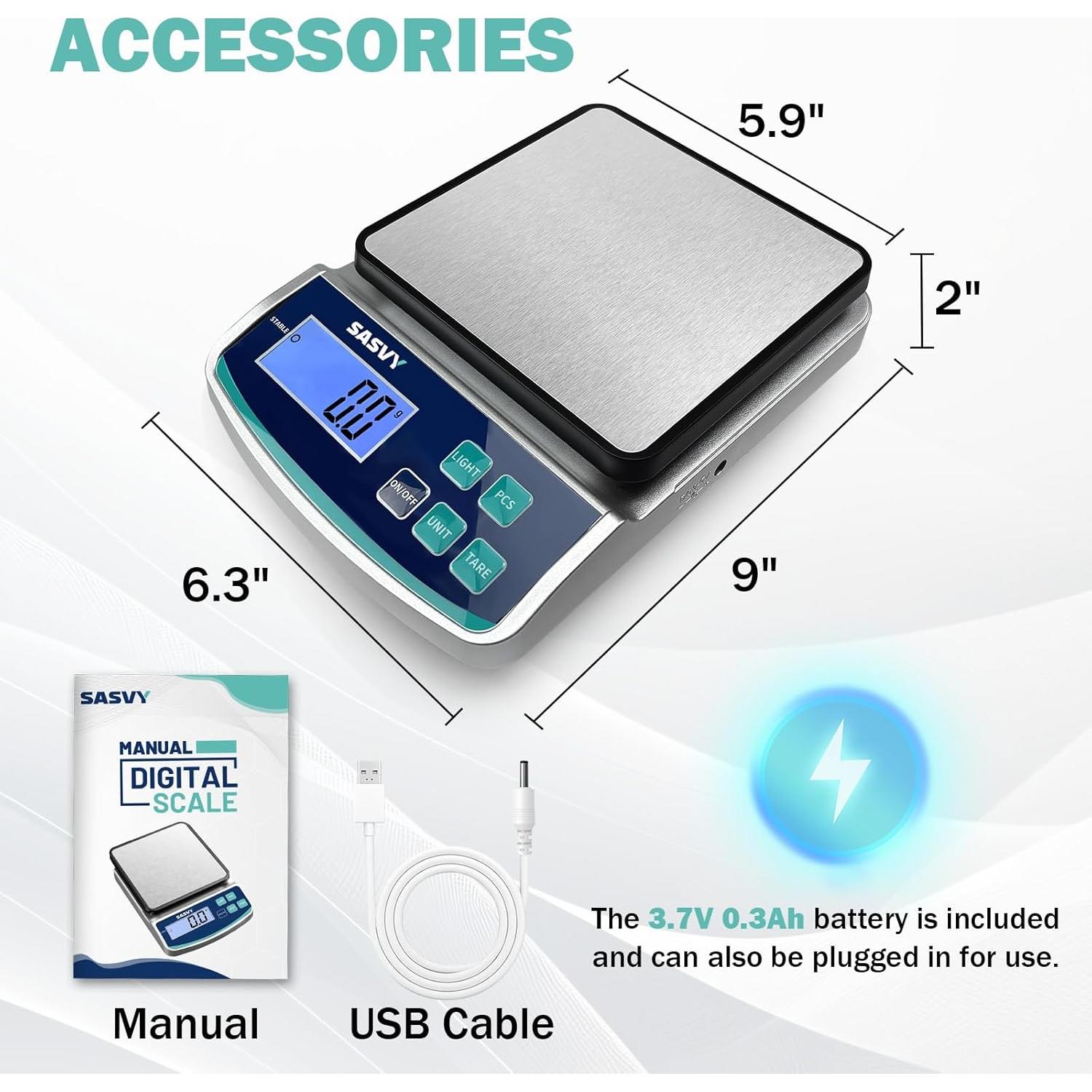 Báscula de Laboratorio Digital SASVY 5000g x 0.1g con Batería