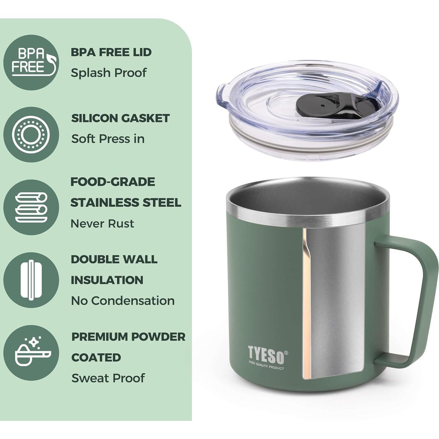 Taza Térmica Aislada Predate 414 ml Verde con Asa y Tapa