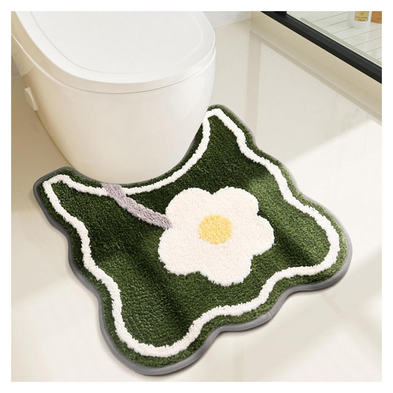 Alfombra de baño contorno PTAEXCEL verde floral 55.88x50.8 cm