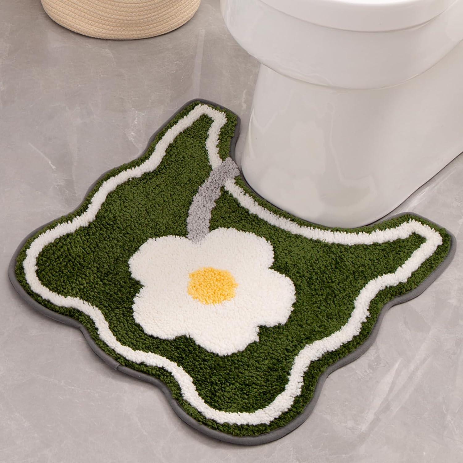 Alfombra de baño contorno PTAEXCEL verde floral 55.88x50.8 cm