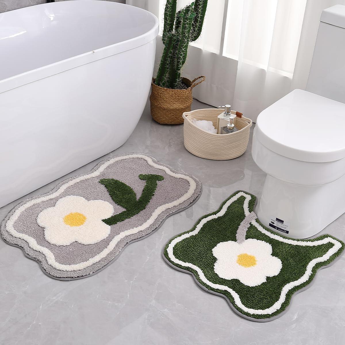 Alfombra de baño contorno PTAEXCEL verde floral 55.88x50.8 cm