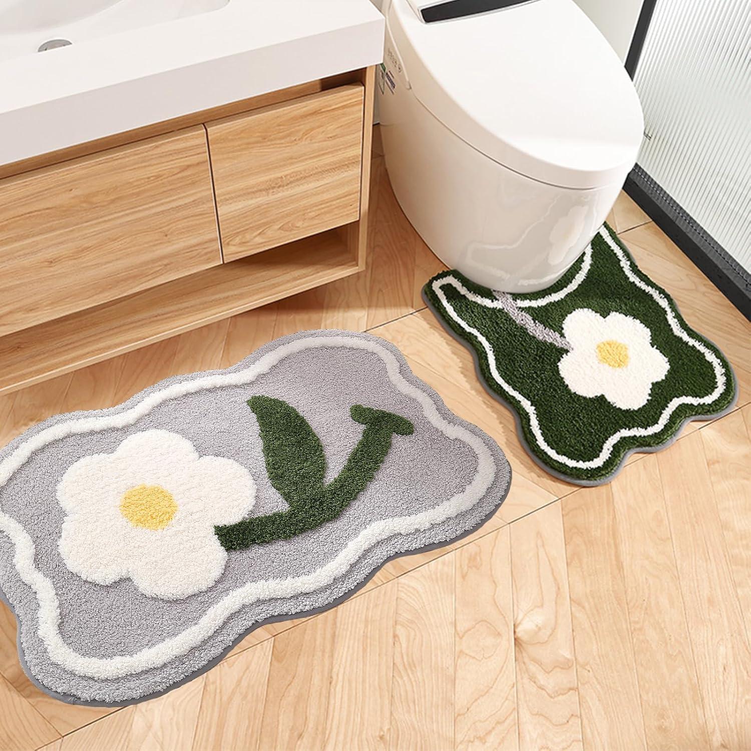 Alfombra de baño contorno PTAEXCEL verde floral 55.88x50.8 cm