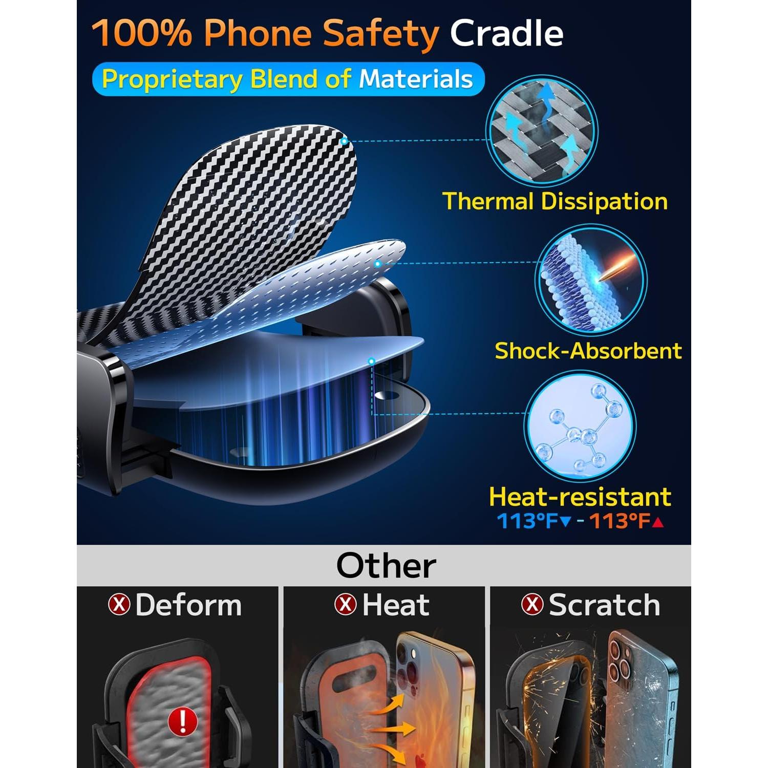 Soporte para Teléfono de Coche Qifutan Fibra de Carbono 3 en 1