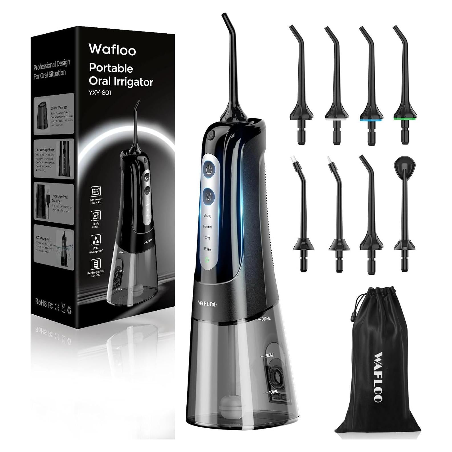 Irrigador Oral Inalámbrico WAFLOO 300ml 8 Puntas Recargable