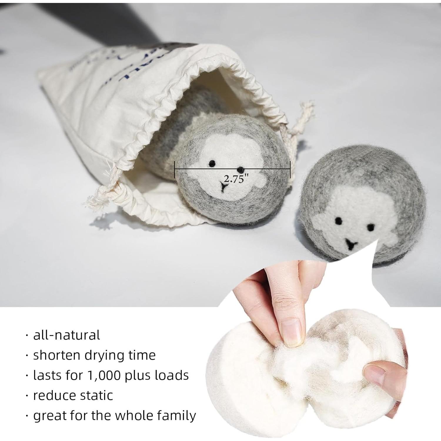 Bolas de Secadora de Lana JUDUMALL 6XL Grises - 100% Naturales