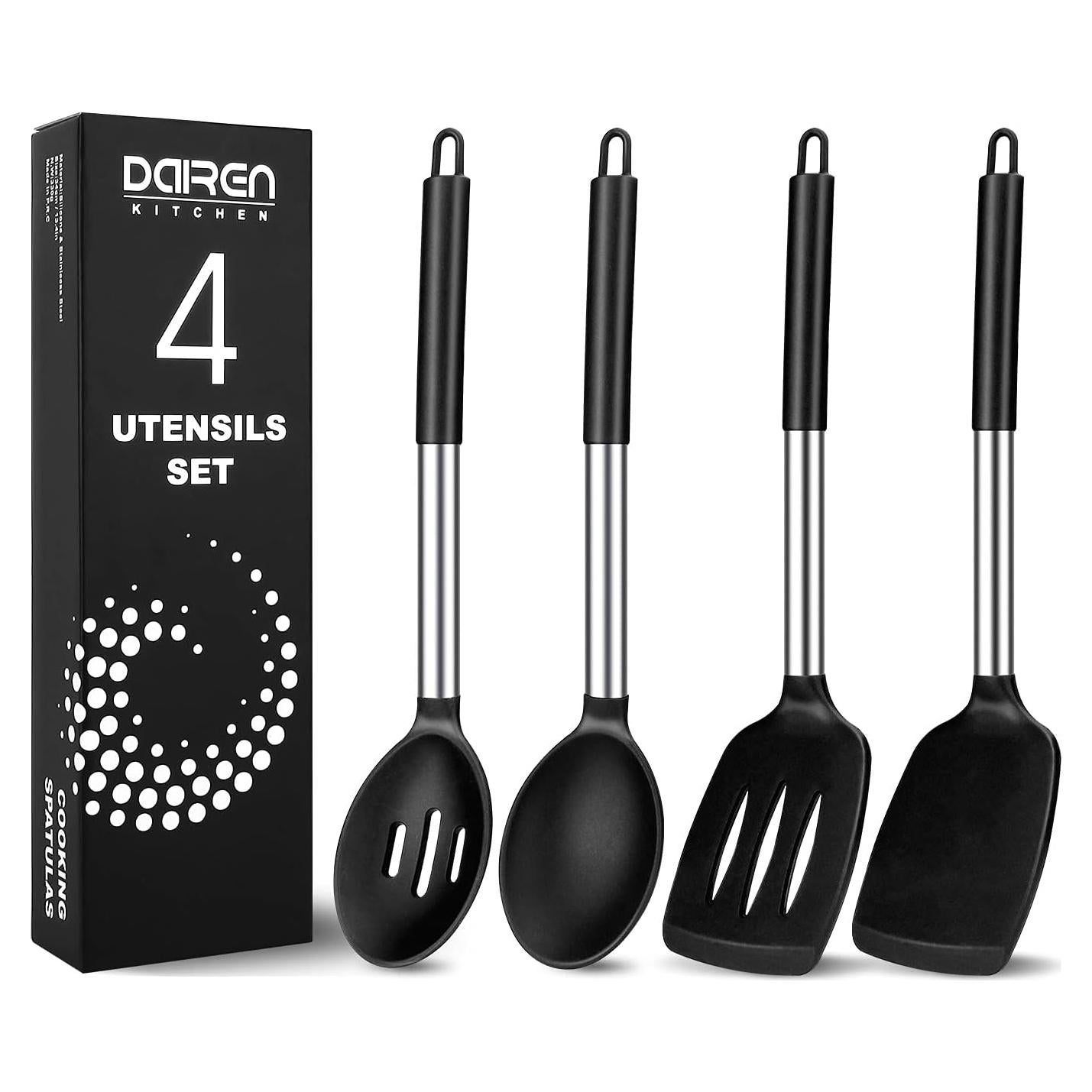 Paquete de 4 Utensilios de Cocina DaiRen Kitchen - Silicona y Acero Inoxidable