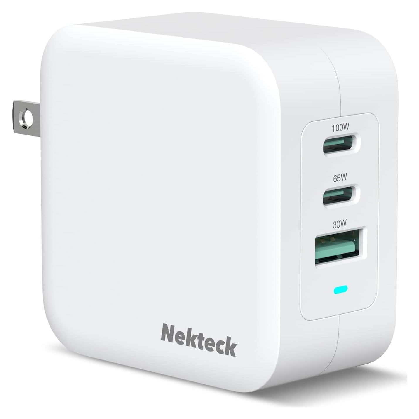 Cargador Rápido Nekteck 100W GaN USB C 3 Puertos - Blanco