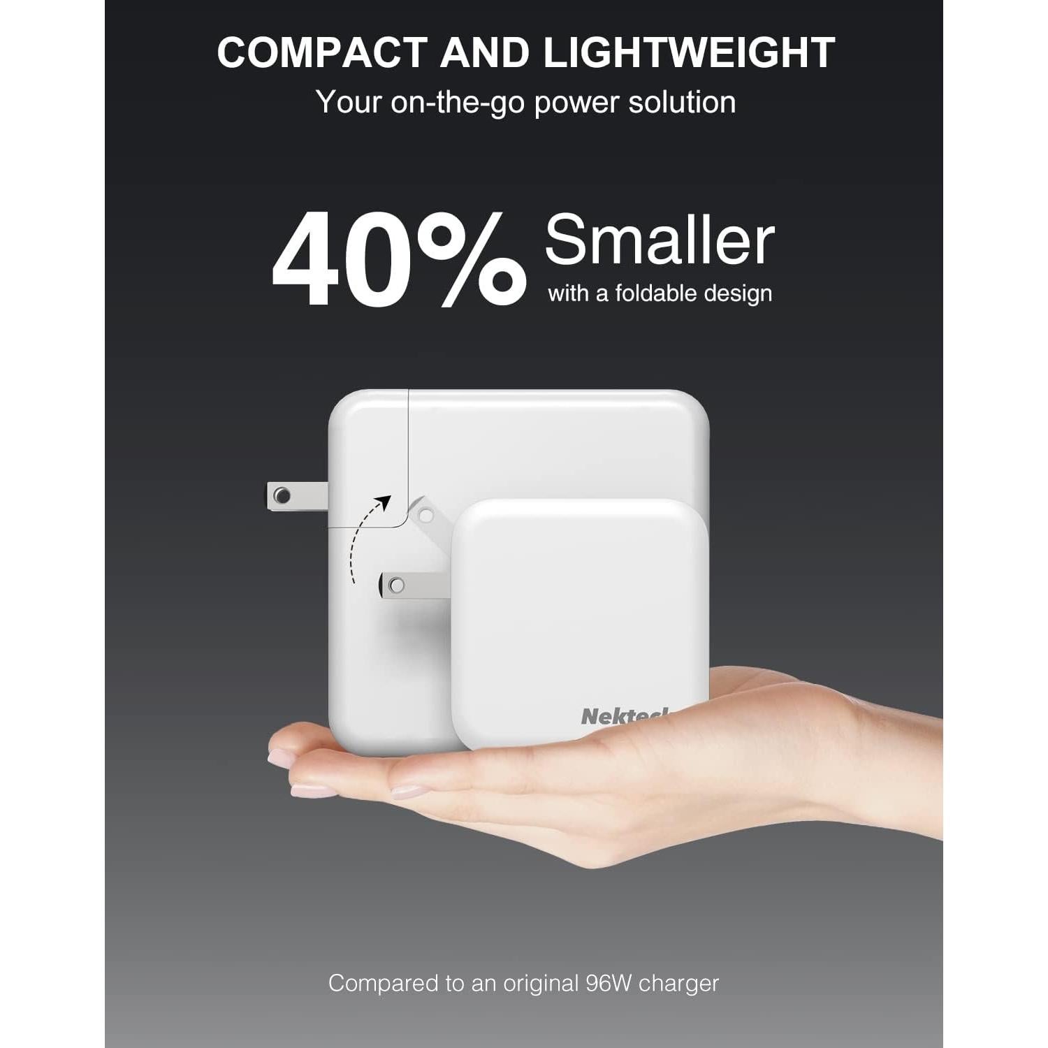 Cargador Rápido Nekteck 100W GaN USB C 3 Puertos - Blanco