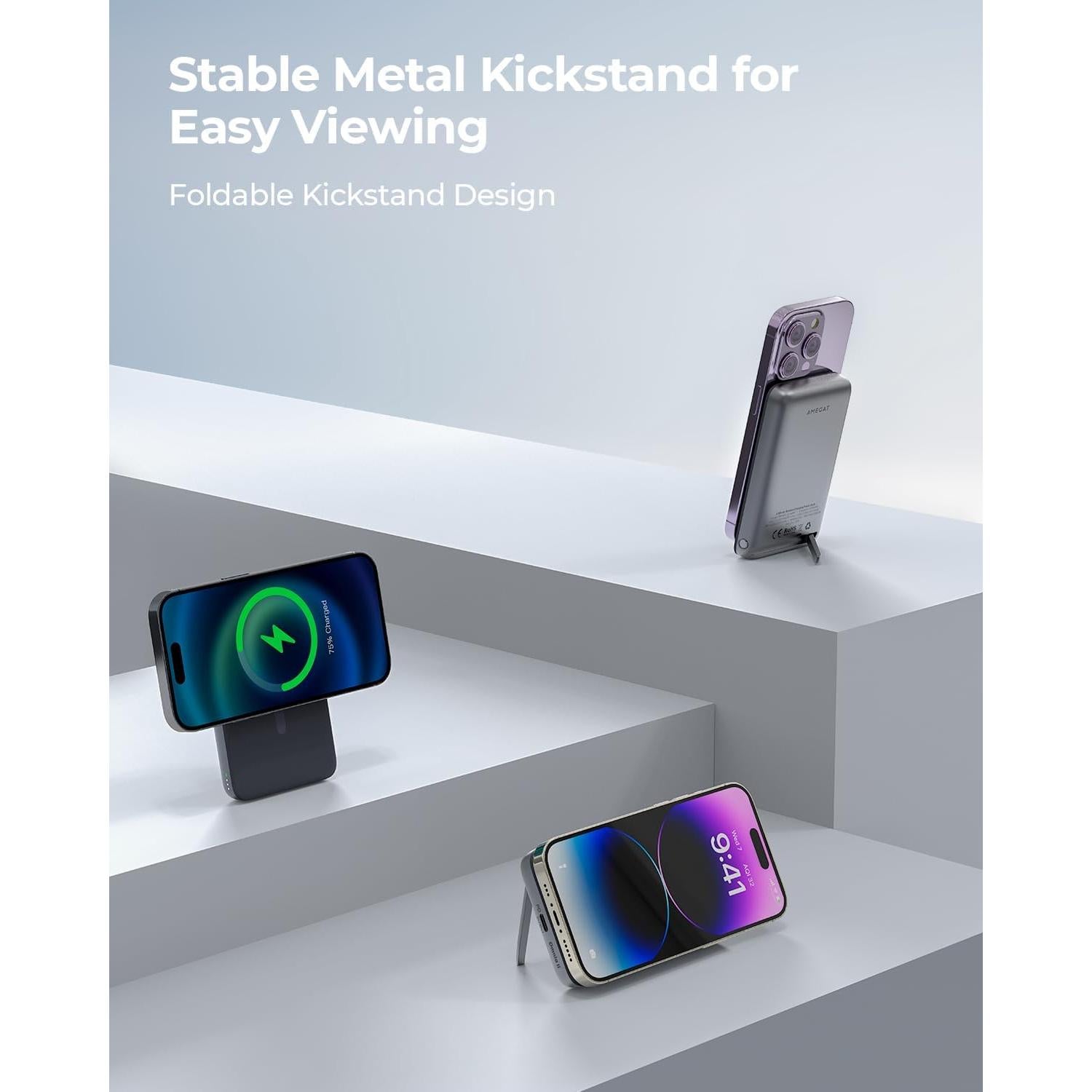 Cargador Portátil Magnético AMEGAT 6700mAh Carga Rápida USB-C