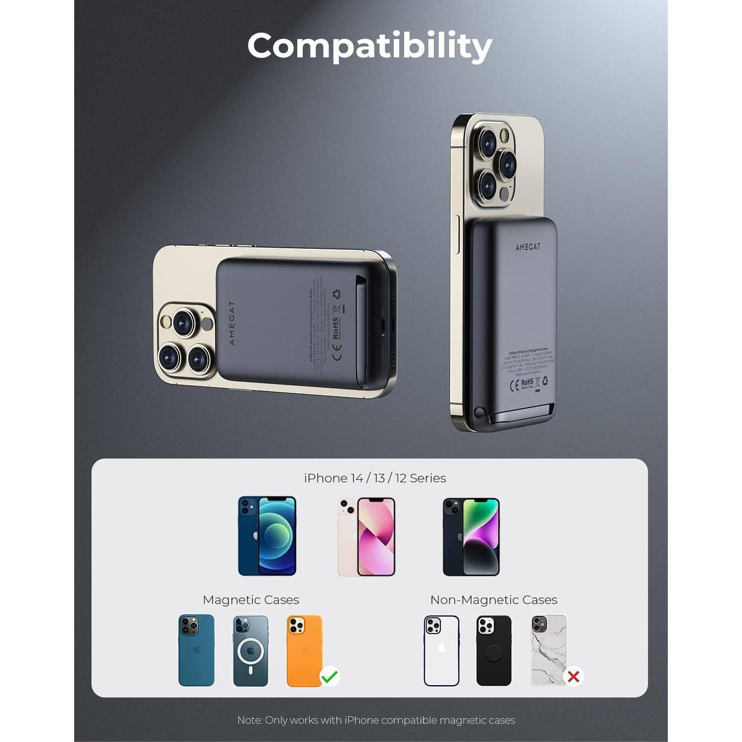 Cargador Portátil Magnético AMEGAT 6700mAh Carga Rápida USB-C