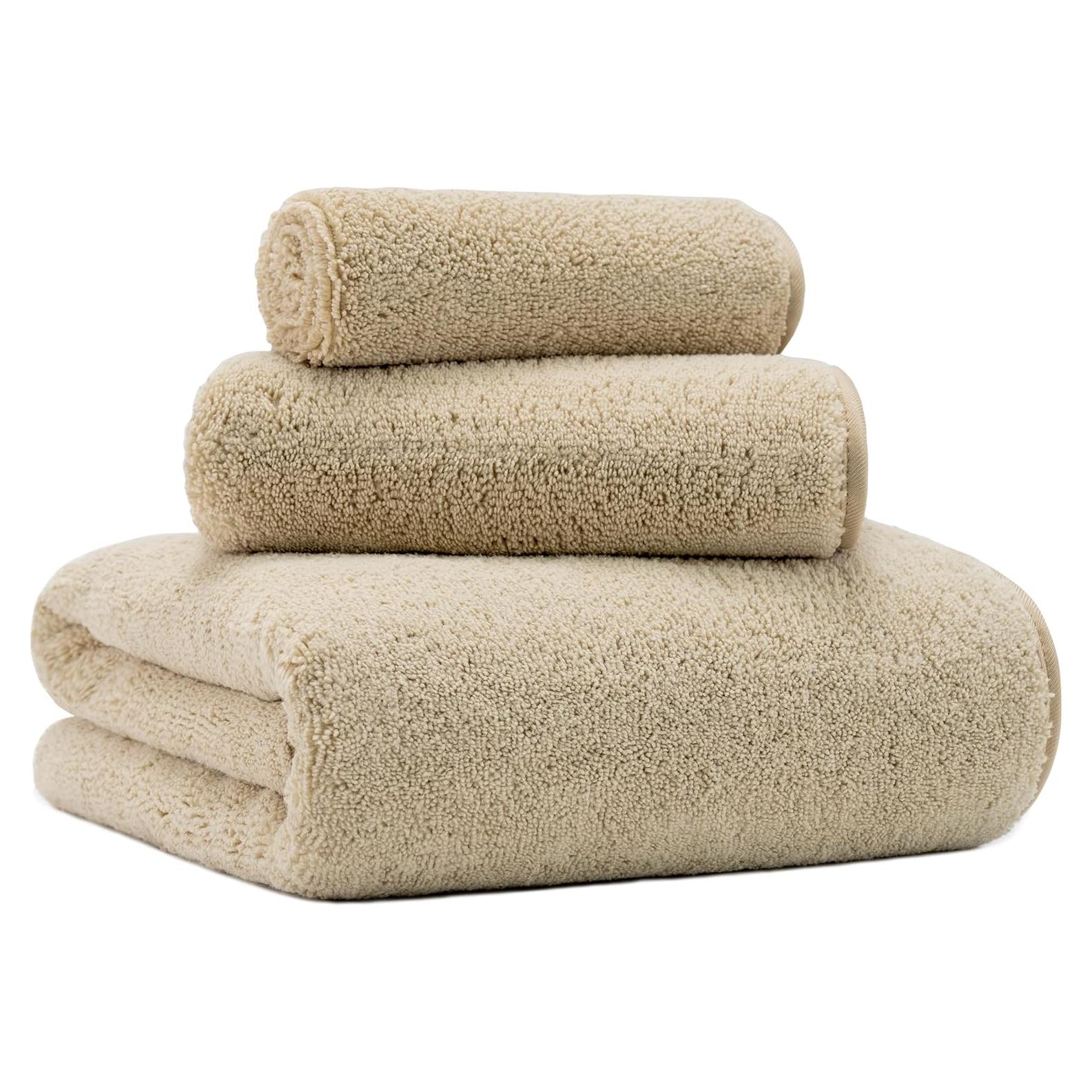 Juego de Toallas de Baño Microfibra Beige 3 Piezas Secado Rápido