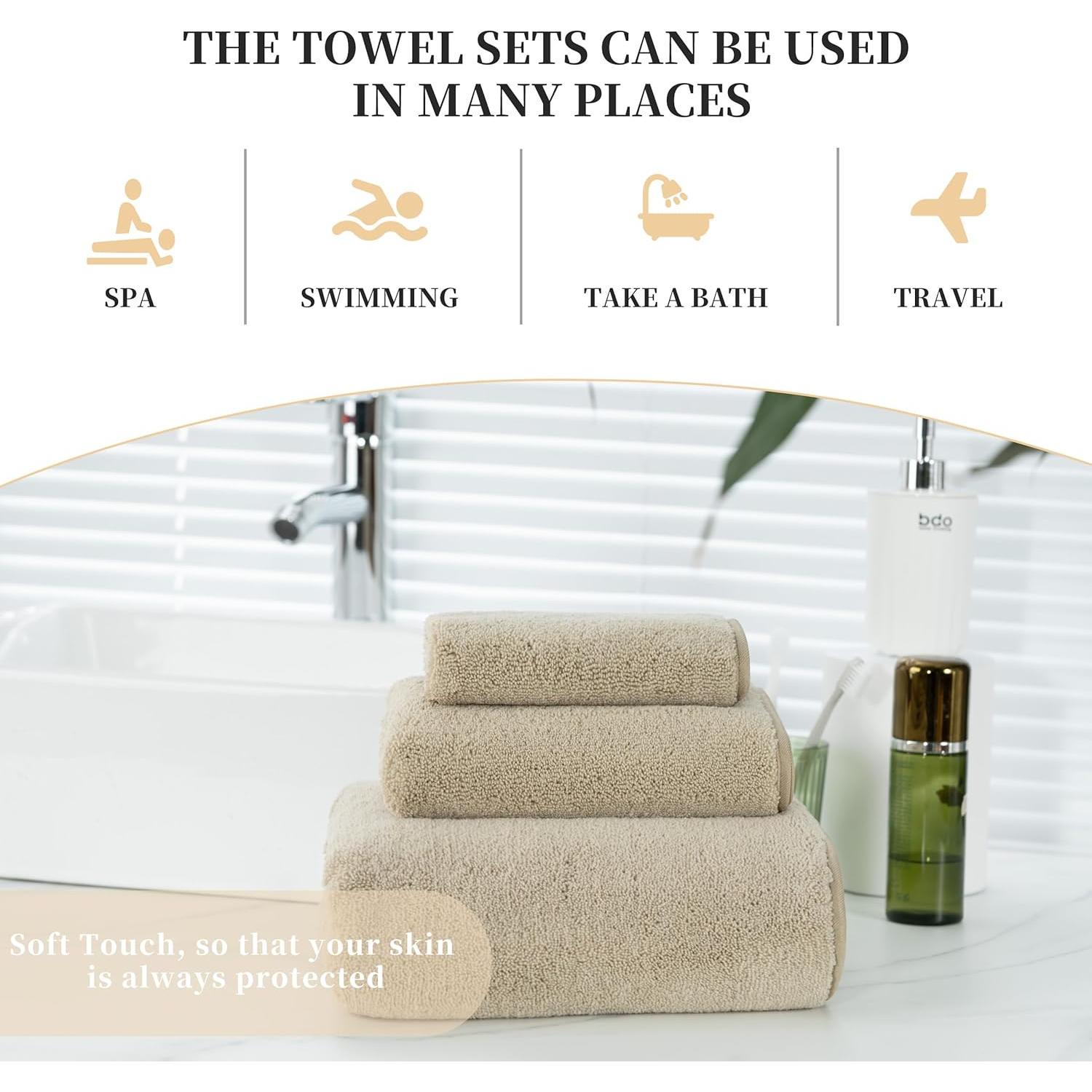 Juego de Toallas de Baño Microfibra Beige 3 Piezas Secado Rápido