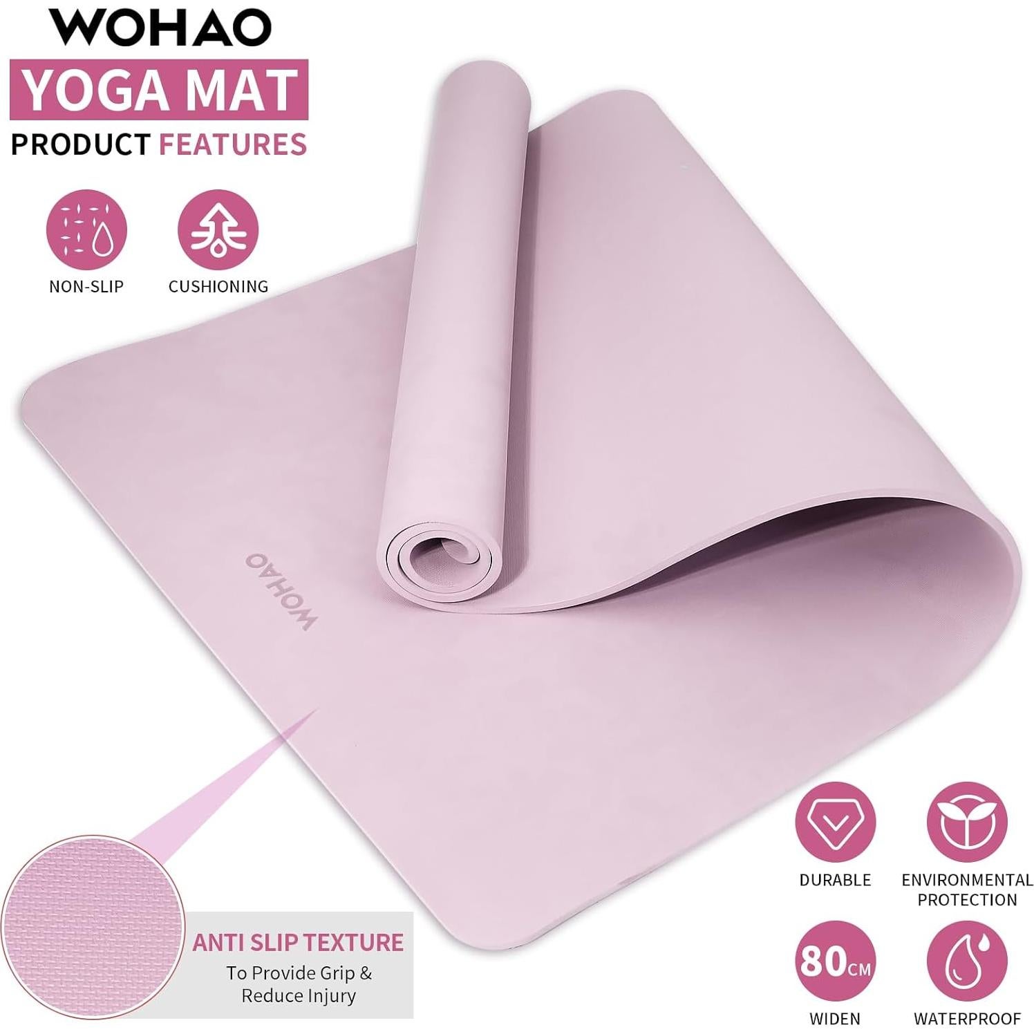 Alfombrilla de Yoga Antideslizante WOHAO 8mm Extra Ancha 182.88x80.01cm