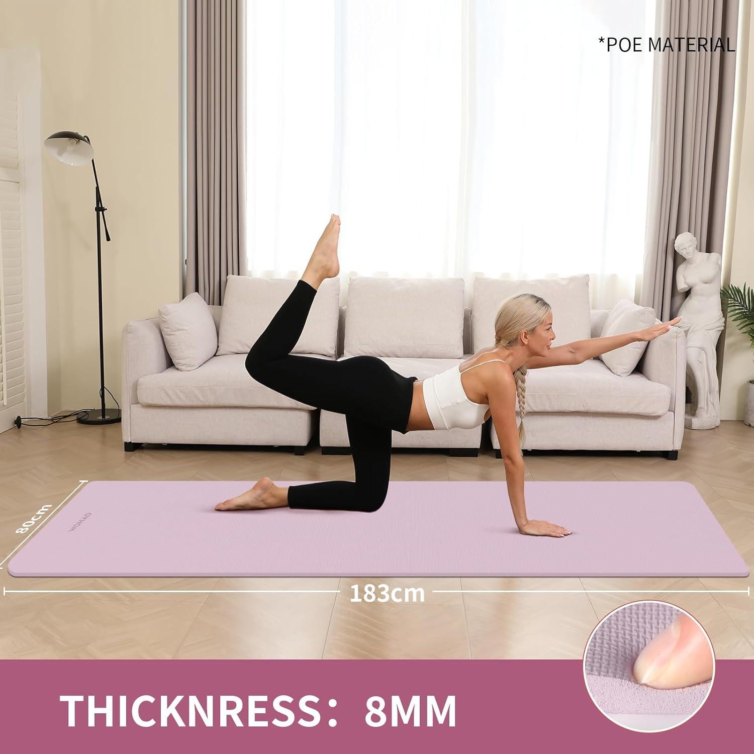 Alfombrilla de Yoga Antideslizante WOHAO 8mm Extra Ancha 182.88x80.01cm