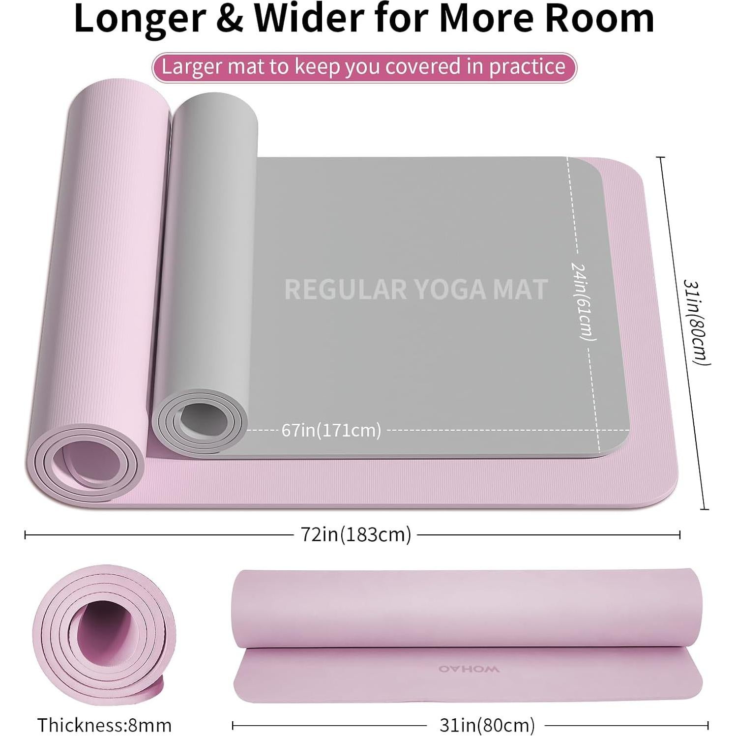 Alfombrilla de Yoga Antideslizante WOHAO 8mm Extra Ancha 182.88x80.01cm