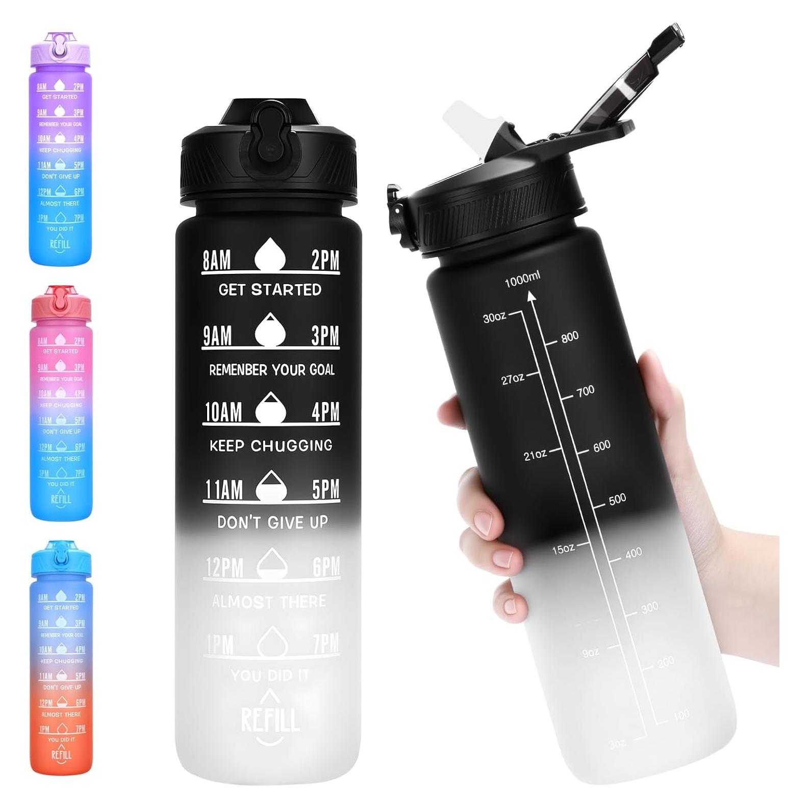 Botella de Agua Deportiva FLEEODAN 32oz Libre de BPA Negra