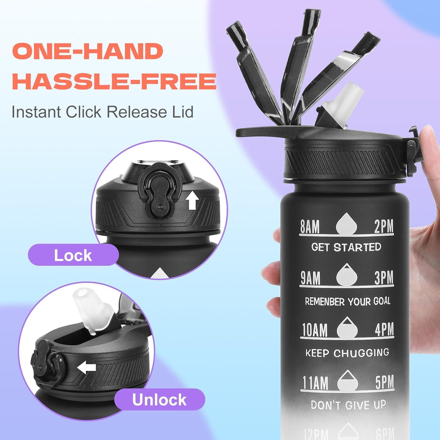 Botella de Agua Deportiva FLEEODAN 32oz Libre de BPA Negra