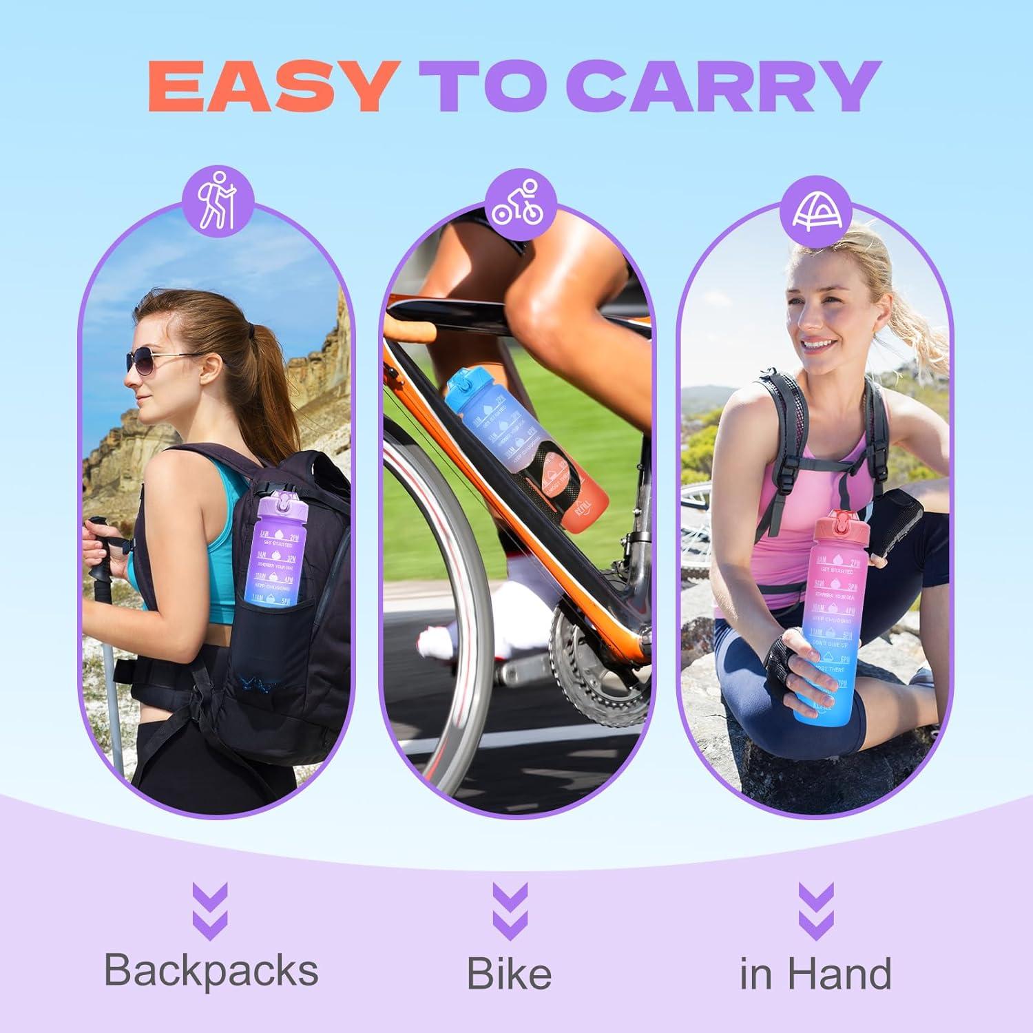 Botella de Agua Deportiva FLEEODAN 32oz Libre de BPA Negra