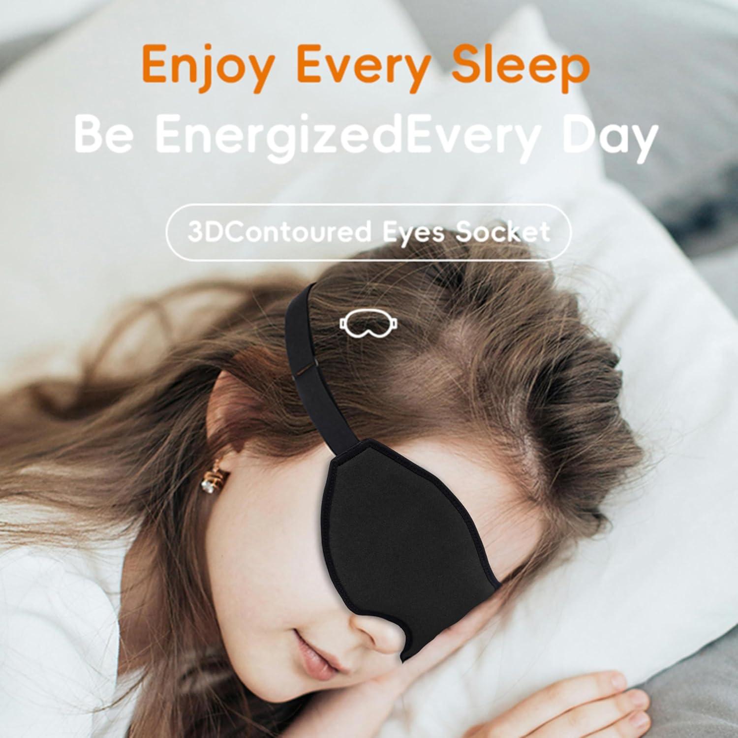 Máscara de Sueño 3D BAOOOHEE Negra, Bloqueo de Luz, Ajustable