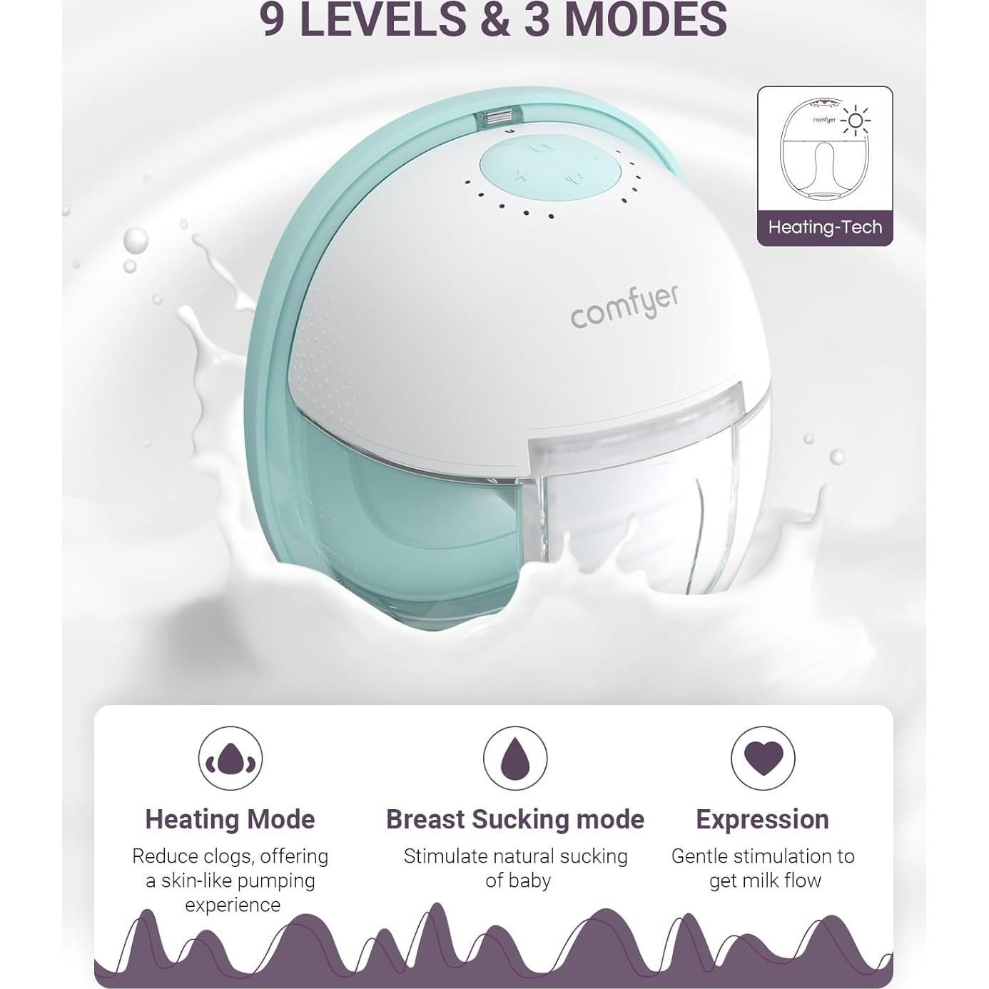 Extractor de Leche Térmico Portátil Comfyer W2, Succión Hospitalaria