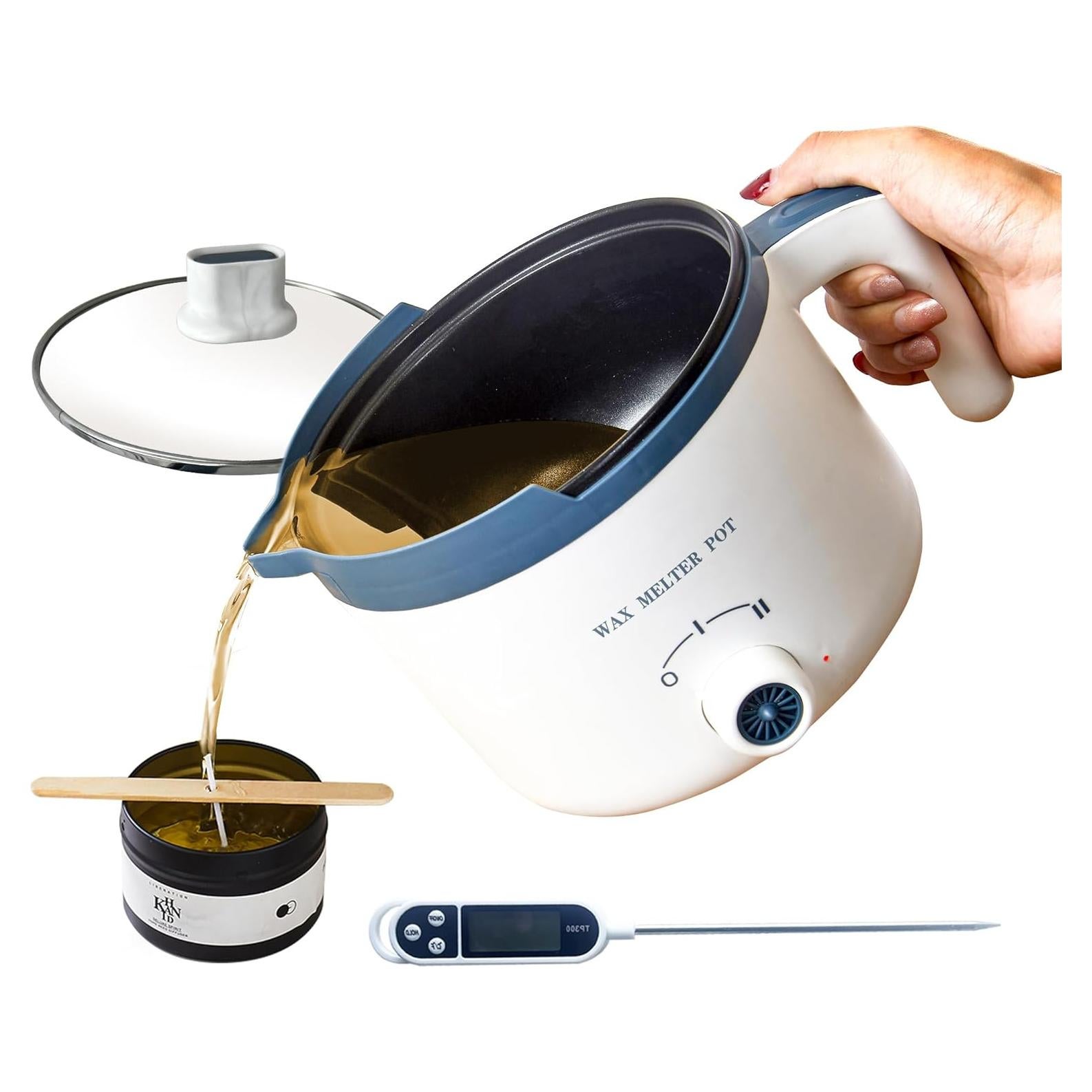 KQU Olla Derretir Cera Eléctrica con Termómetro 1.5L 300-600W