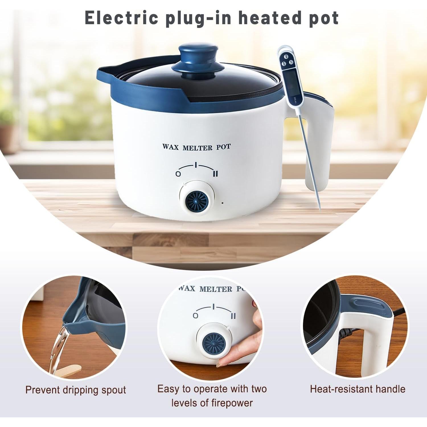 KQU Olla Derretir Cera Eléctrica con Termómetro 1.5L 300-600W