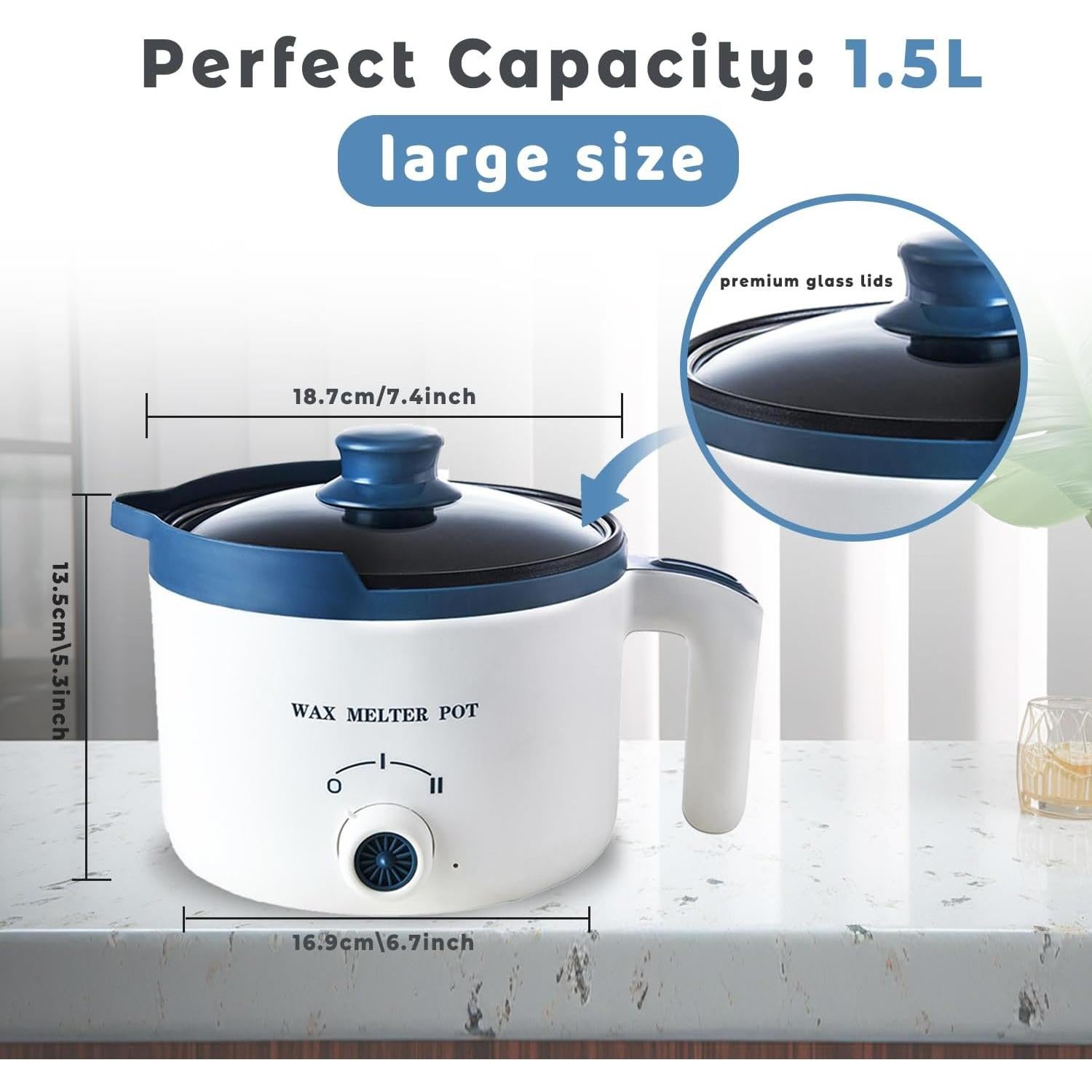 KQU Olla Derretir Cera Eléctrica con Termómetro 1.5L 300-600W