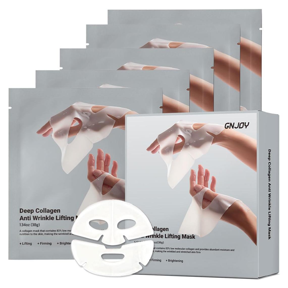 Mascarilla Facial de Colágeno GNJOY 5ea 38g Hidratante Antiarrugas