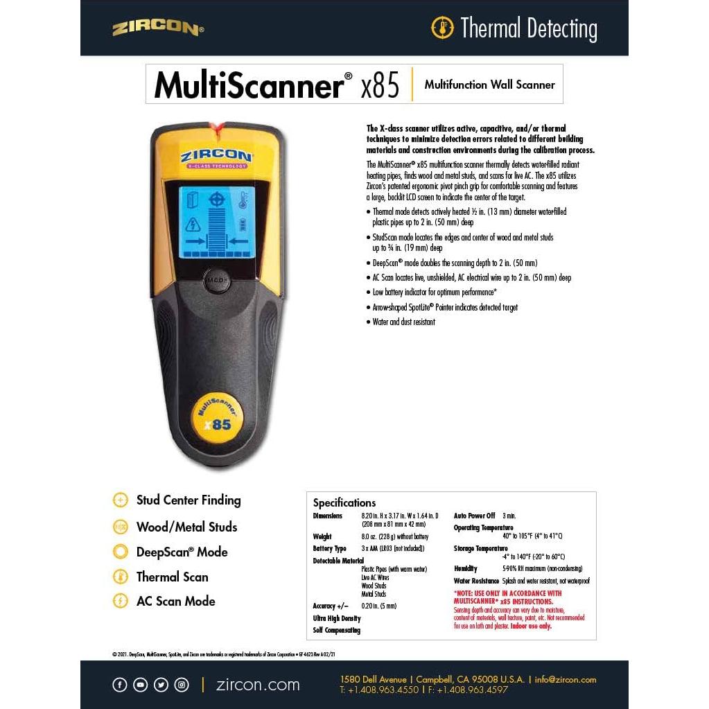 Zircon MultiScanner x85 Escáner Térmico y Detección Eléctrica