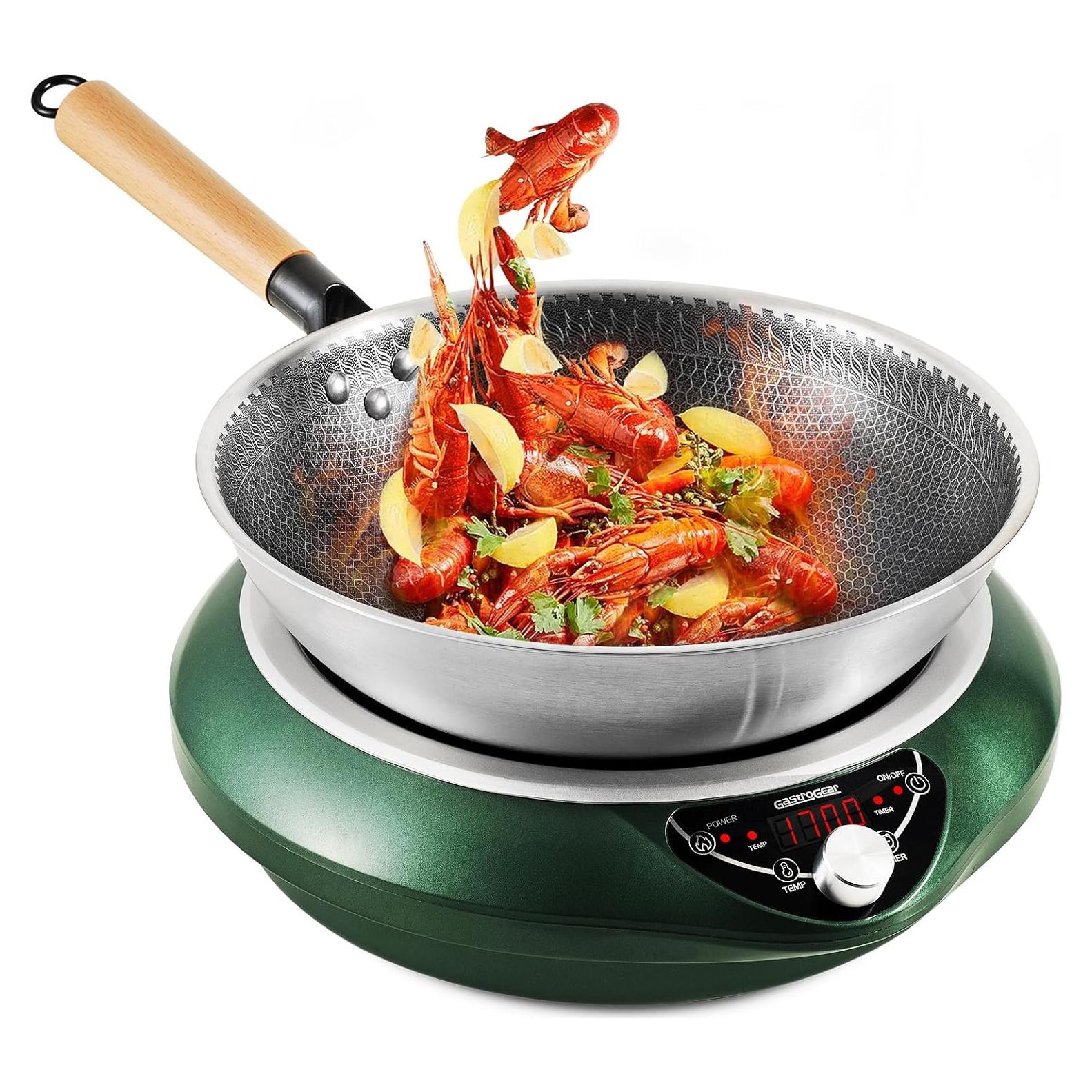 Wok Eléctrico GastroGear 1700W Inducción 34cm Verde