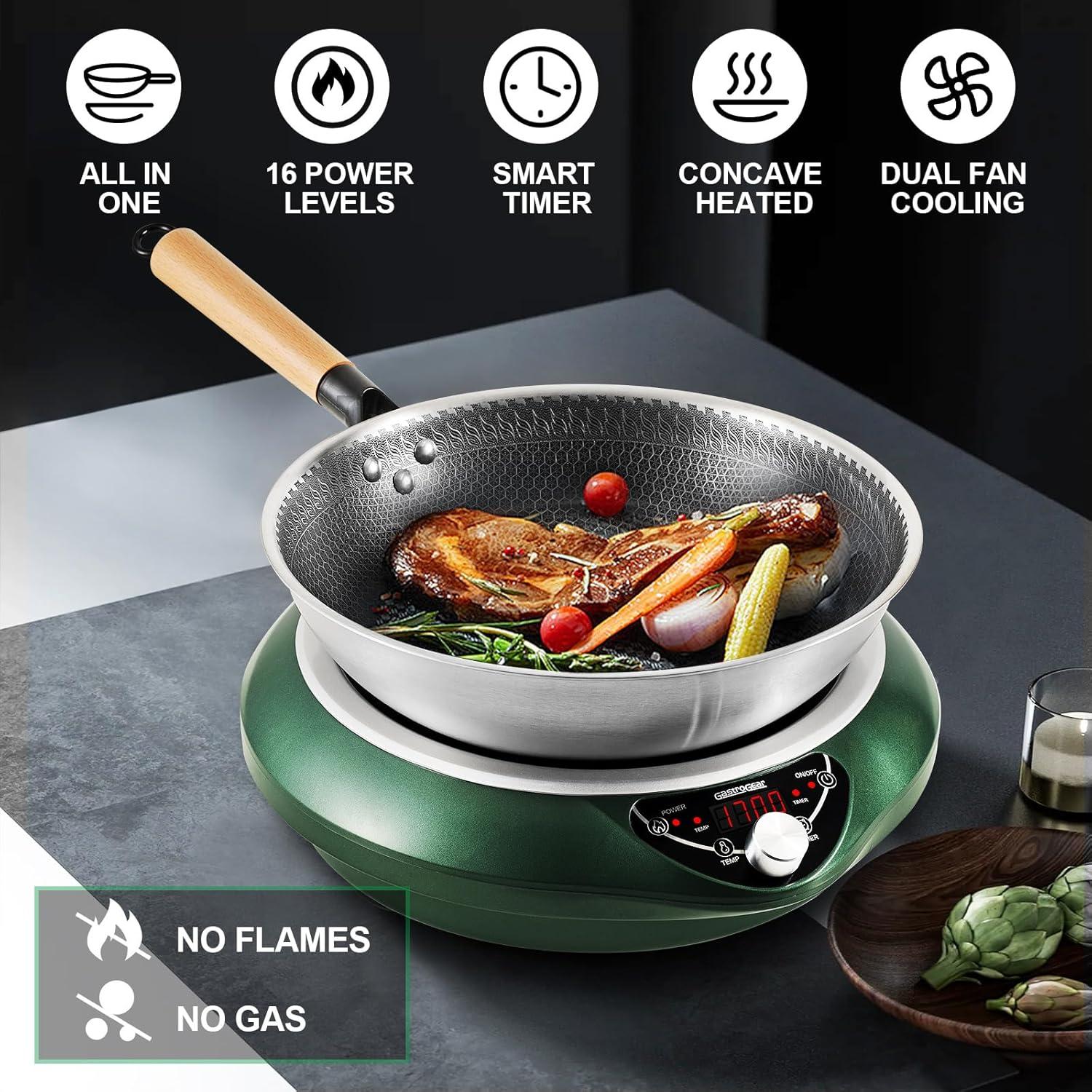 Wok Eléctrico GastroGear 1700W Inducción 34cm Verde