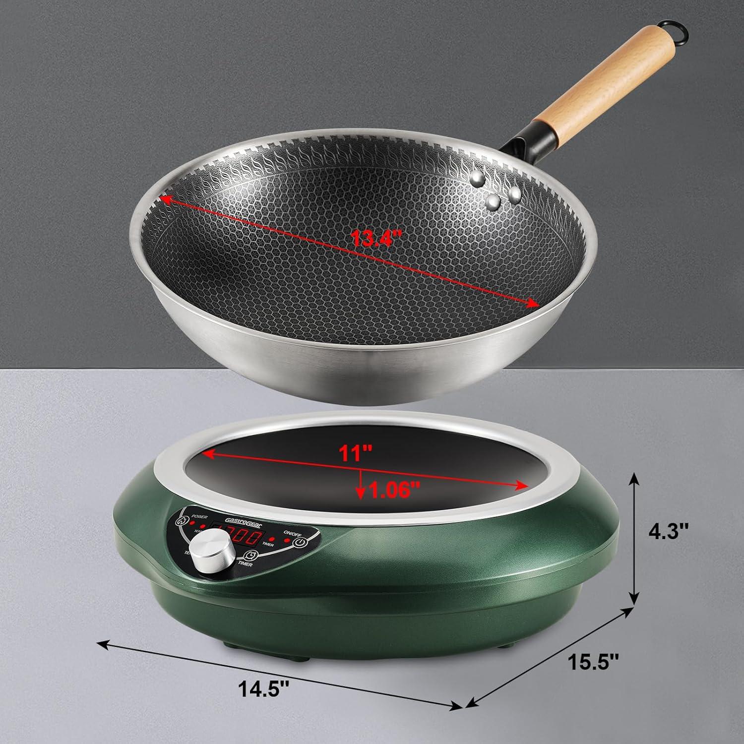 Wok Eléctrico GastroGear 1700W Inducción 34cm Verde