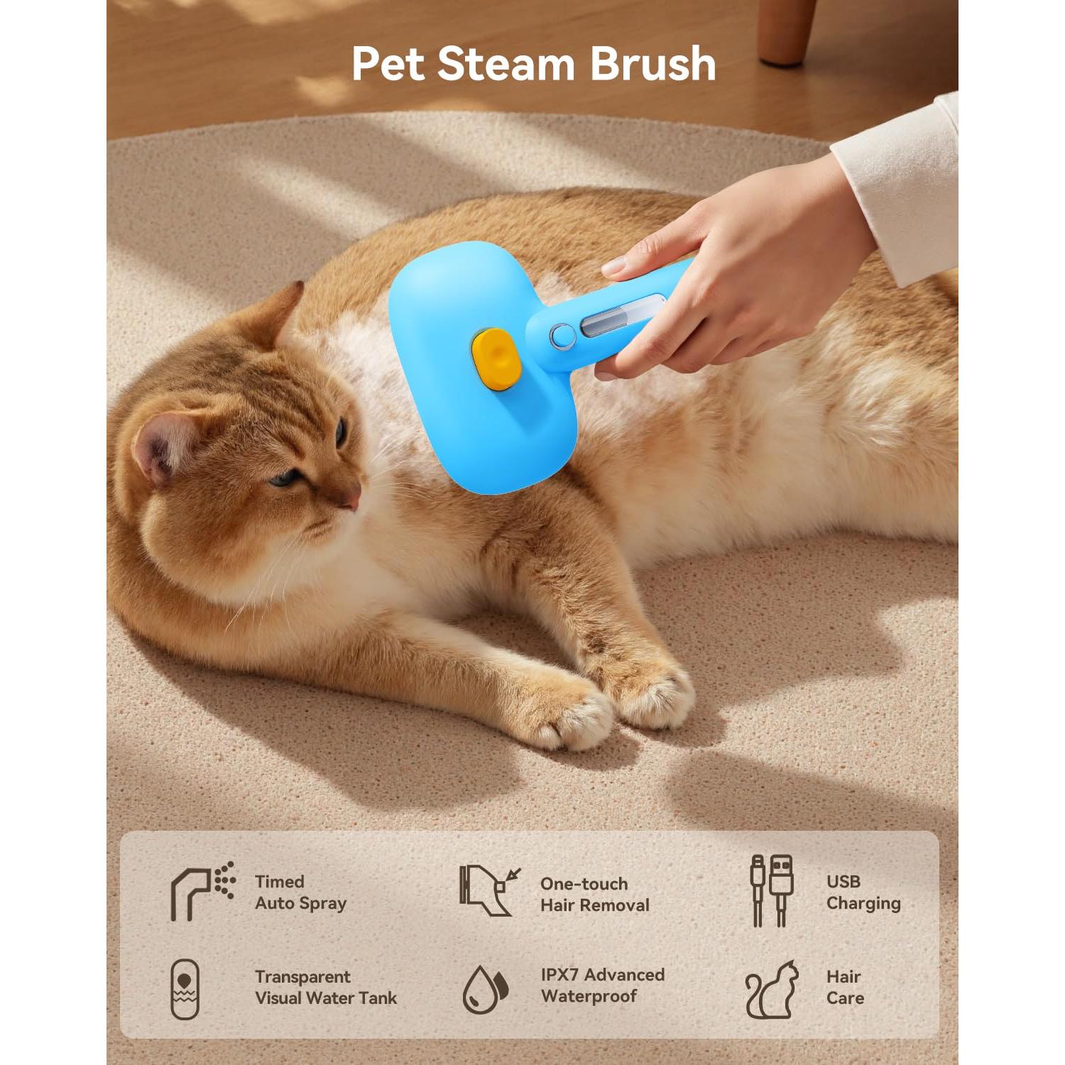 Cepillo de Vapor 3 en 1 ROJECO para Mascotas Azul - Aseo y Deshedding