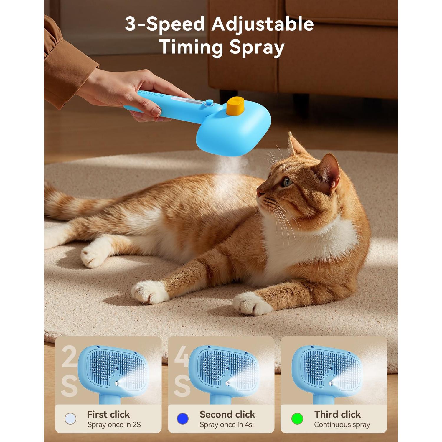 Cepillo de Vapor 3 en 1 ROJECO para Mascotas Azul - Aseo y Deshedding