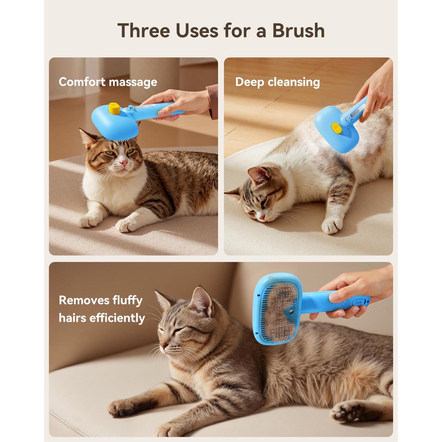 Cepillo de Vapor 3 en 1 ROJECO para Mascotas Azul - Aseo y Deshedding