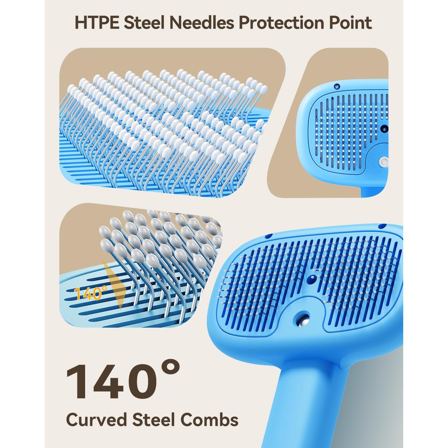 Cepillo de Vapor 3 en 1 ROJECO para Mascotas Azul - Aseo y Deshedding