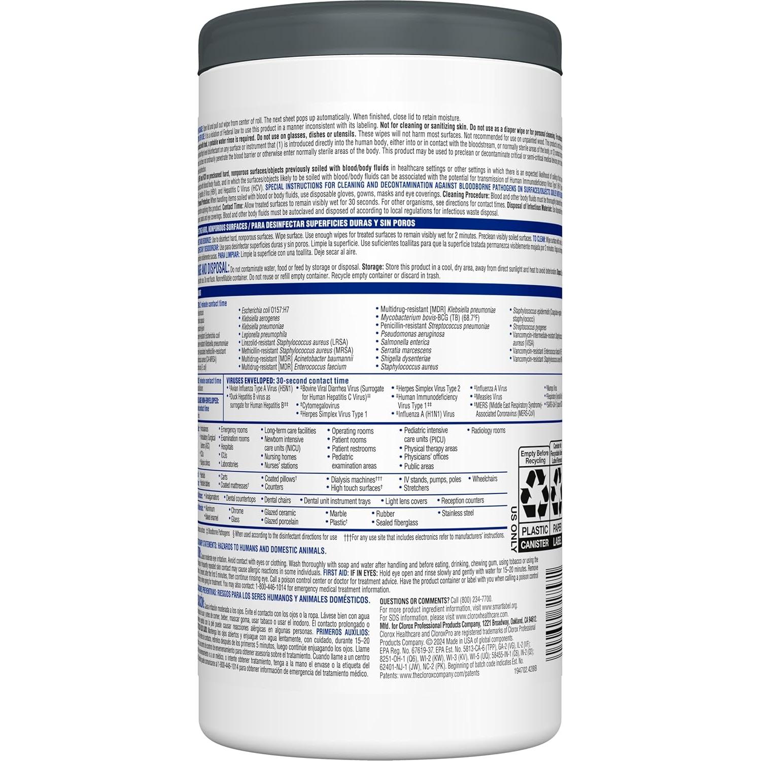 Toallitas Desinfectantes CloroxPro Healthcare VersaSure 85 Unidades