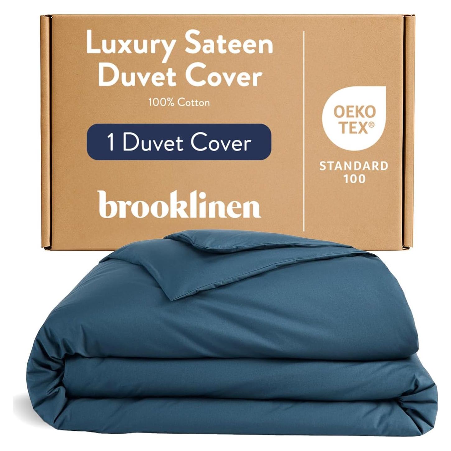 Brooklinen Luxury Sateen Duvet Cover - 100% Cotton, Twin/Twin XL Size in Abyss Blue with Extra-Long Corner Ties and Button Closure - Best Twin/Twin XL Duvet Covers