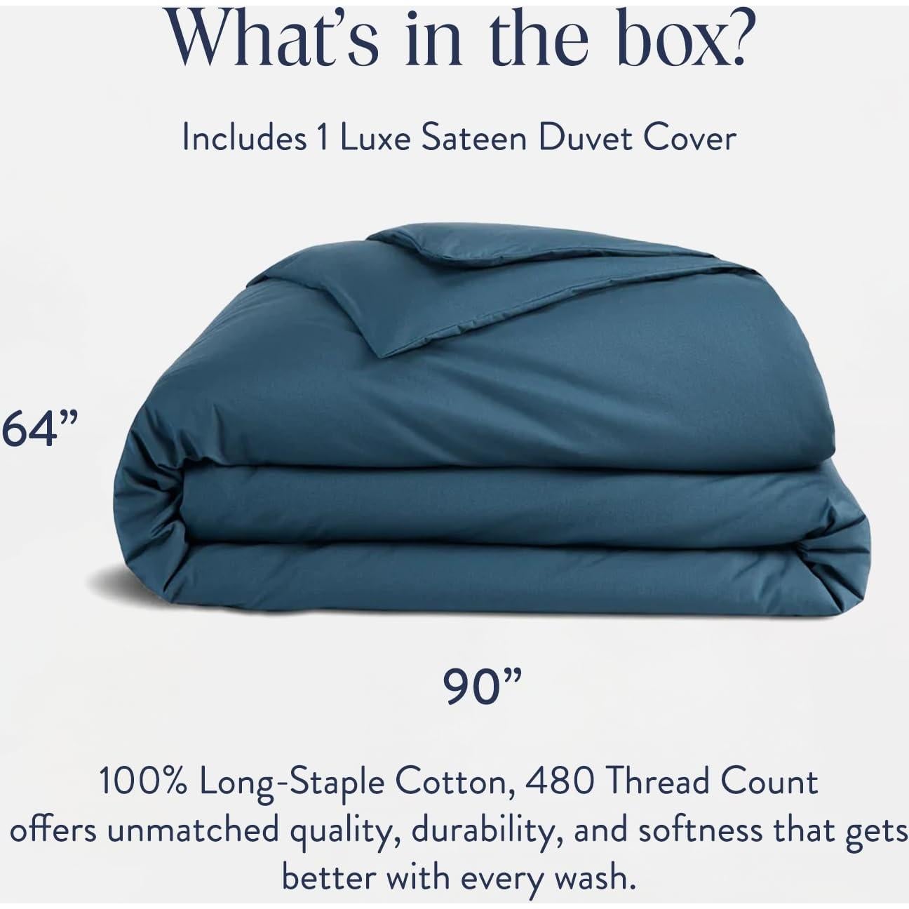 Brooklinen Luxury Sateen Duvet Cover - 100% Cotton, Twin/Twin XL Size in Abyss Blue with Extra-Long Corner Ties and Button Closure - Best Twin/Twin XL Duvet Covers