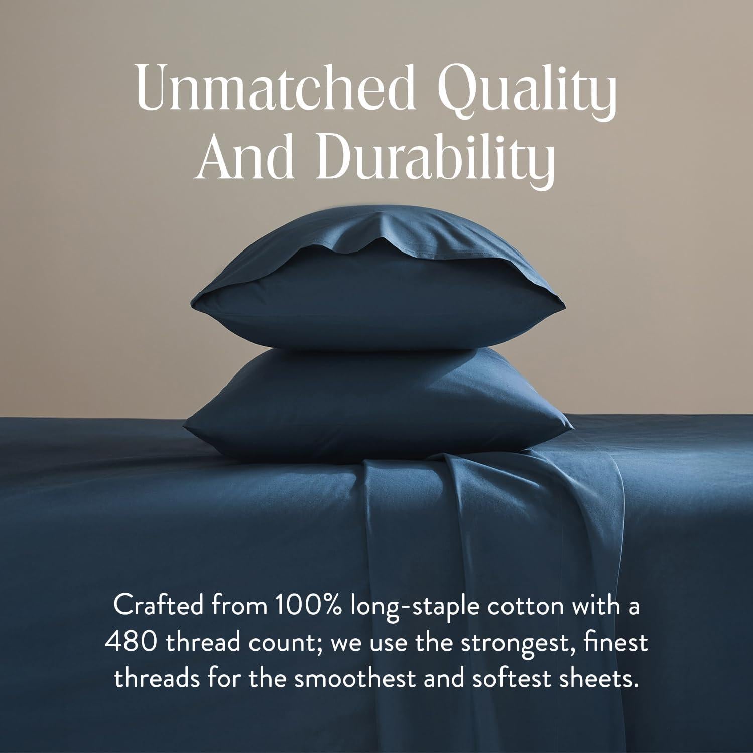 Brooklinen Luxury Sateen Duvet Cover - 100% Cotton, Twin/Twin XL Size in Abyss Blue with Extra-Long Corner Ties and Button Closure - Best Twin/Twin XL Duvet Covers